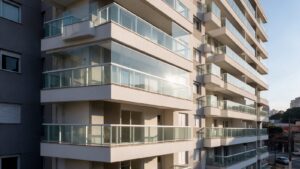 Fachada de edifício residencial em São Paulo com sacadas envidraçadas
